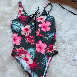 PINK Victoria's Secret Floral Kids Swimsuit - Pink and Green